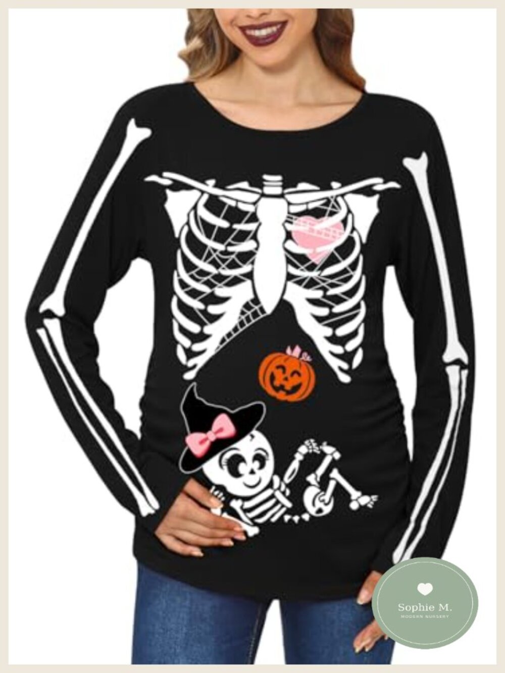 Halloween Maternity Shirt Loose Wrap Printed Long Sleeve Cotton Polyester